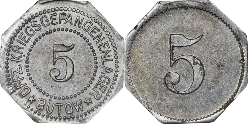 GERMANY. Empire. Butow. Zinc 5 Pfennig Prisoner of War Token, ND (ca. 1914-18). ...