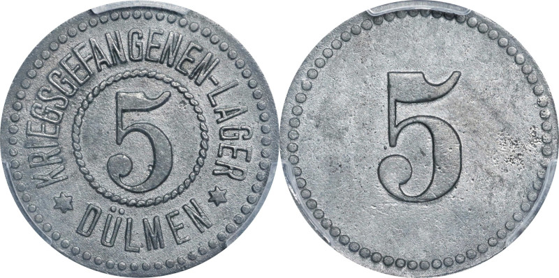 GERMANY. Empire. Dulmen. Zinc 5 Pfennig Prisoner of War Token, ND (ca. 1914-18)....