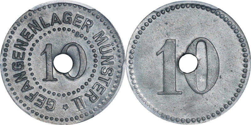 GERMANY. Empire. Münster "II". Zinc 10 Pfennig Prisoner of War Token, ND (ca. 19...