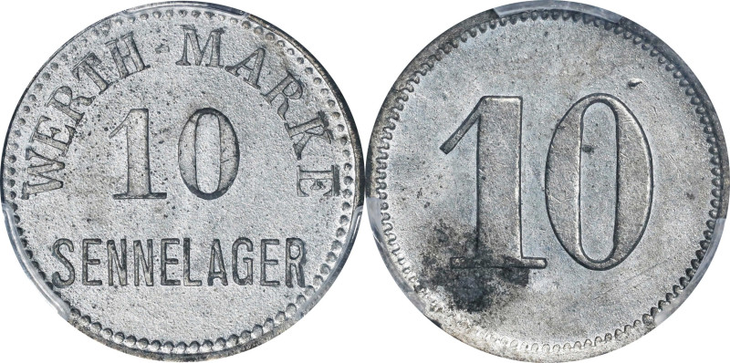 GERMANY. Empire. Sennelager. Zinc 10 Pfennig Prisoner of War Token, ND (ca. 1914...