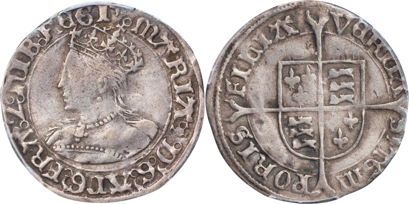 GREAT BRITAIN. Groat (4 Pence), ND (1553-54). London Mint; mm: Pomegranate. Mary...