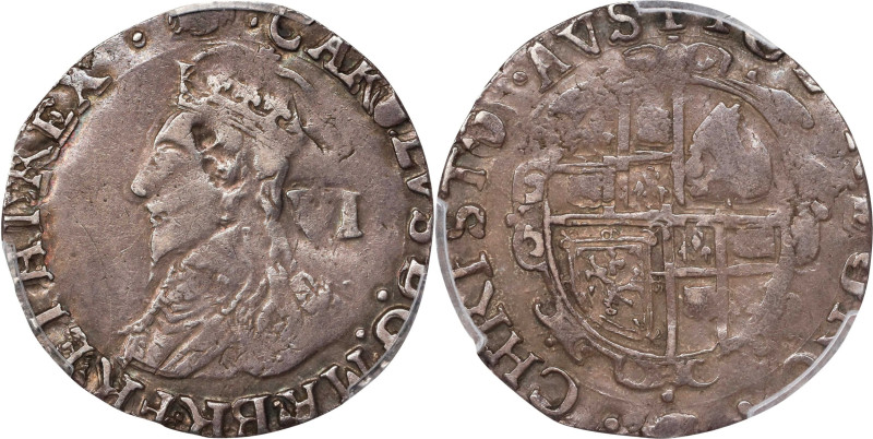 GREAT BRITAIN. 6 Pence, ND (1636-38). London Mint; mm: Tun. Charles I. PCGS Genu...