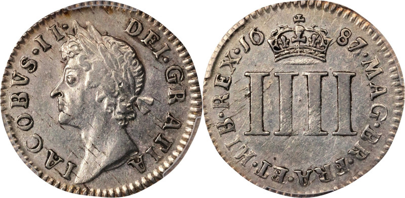 GREAT BRITAIN. 4 Pence, 1687/6. London Mint. James II. PCGS EF-45.
S-3414; KM-4...