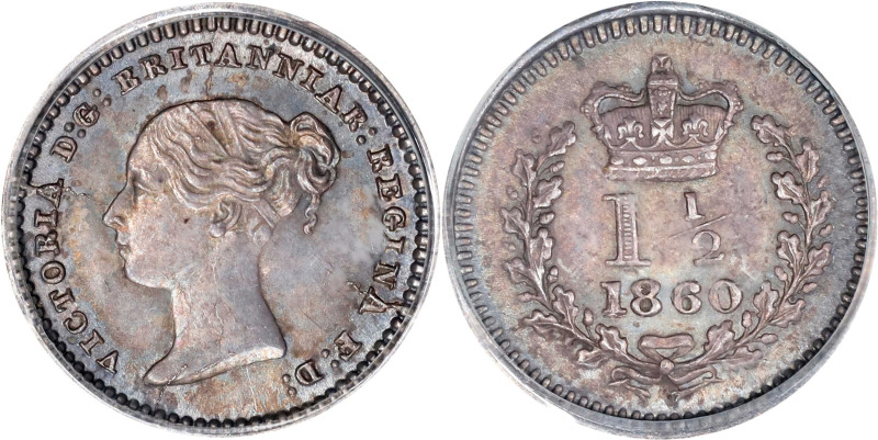 GREAT BRITAIN. 1-1/2 Pence, 1860. London Mint. Victoria. PCGS MS-63.
S-3915; KM...