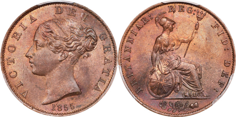 GREAT BRITAIN. 1/2 Penny, 1855. London Mint. Victoria. PCGS MS-65 Red Brown.
S-...