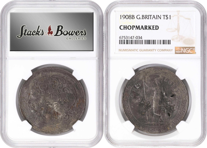 GREAT BRITAIN. Quartet of Chopmarked Trade Dollars (4 Pieces), 1897-1908-B. Bomb...