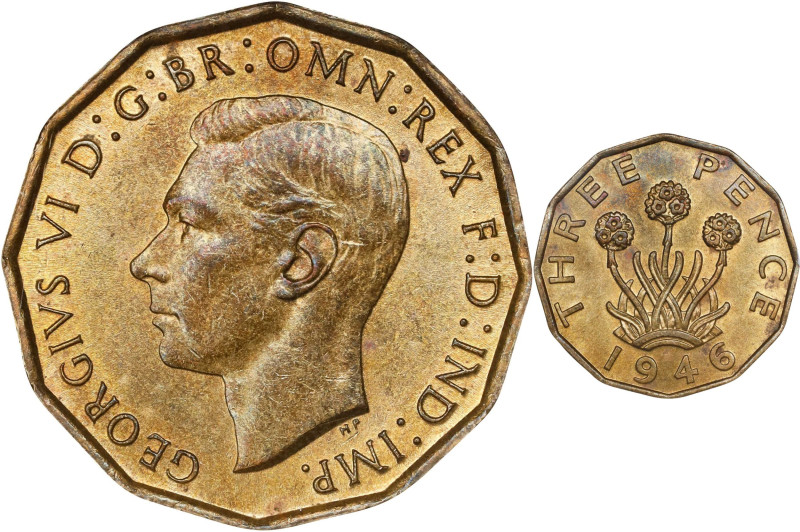 GREAT BRITAIN. 3 Pence, 1946. London Mint. George VI. ANACS MS-64.
S-4112; KM-8...