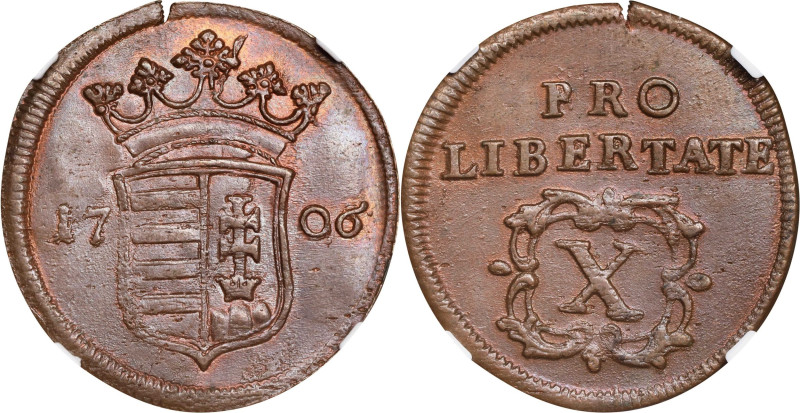 HUNGARY. 10 Poltura, 1706/5. Franz II Rakoczi. NGC MS-64 Brown.
KM-264.1. Rebel...