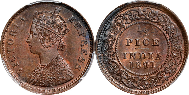 INDIA. 1/2 Pice, 1891-(C). Calcutta Mint. Victoria. PCGS MS-64 Brown.
KM-484; S...