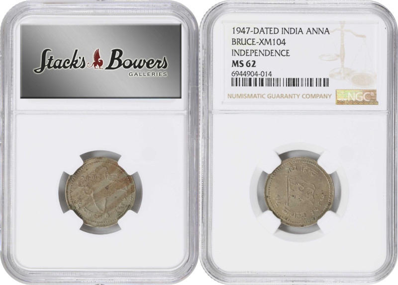 INDIA. Duo of Fantasies (2 Pieces), 1947. Both NGC Certified.
1) 2 Annas. NGC A...