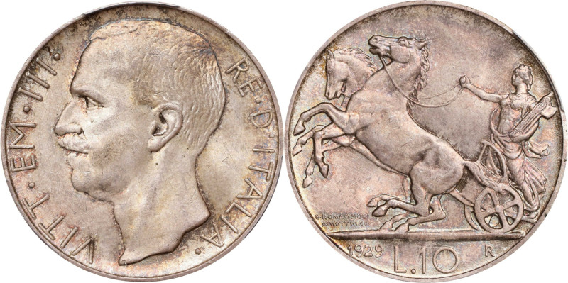 ITALY. 10 Lire, 1929-R. Rome Mint. Vittorio Emanuele III. PCGS MS-65.
KM-68.2. ...