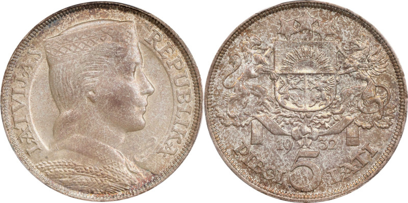 LATVIA. 5 Lati, 1932. London Mint. PCGS MS-62.
KM-9. Attractively toned a speck...