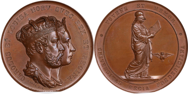 NORWAY. Karl IV & Lovisa/University of Fredericiana Bronze Medal, ND (1860). Ber...