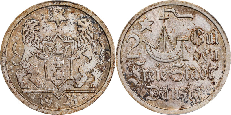 POLAND. Danzig. 2 Gulden, 1923. Berlin Mint. PCGS MS-63.
KM-144; J-D6. Some mot...