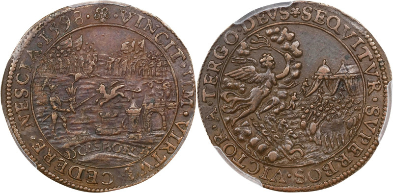 SPANISH NETHERLANDS. Prince Maurice Defeated by General Mendoza Copper Jeton, 15...