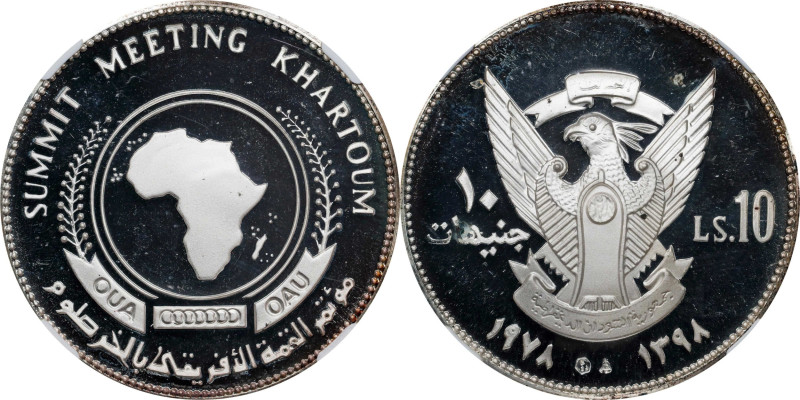 SUDAN. 10 Pounds, AH 1398/1978. NGC PROOF-67 Ultra Cameo.
KM-77. Countermarks v...