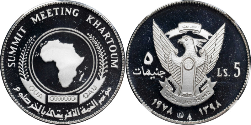 SUDAN. 5 Pounds, AH 1398/1978. NGC PROOF-69 Ultra Cameo.
KM-76. An near-Perfect...