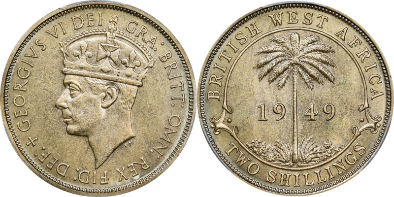 BRITISH WEST AFRICA. 2 Shillings, 1949-KN. Birmingham (Kings Norton) Mint. Georg...