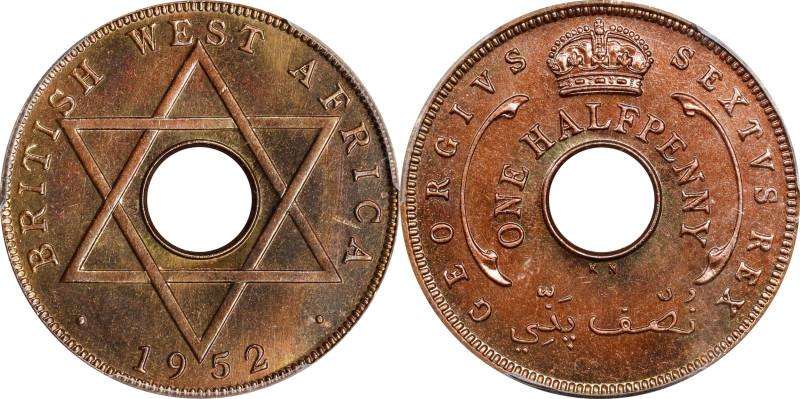 BRITISH WEST AFRICA. 1/2 Penny, 1952-KN. Birmingham (Kings Norton) Mint. George ...