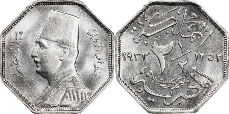 EGYPT. 2-1/2 Milliemes, AH 1352/1933. London Mint. Fuad I. PCGS SPECIMEN-65.
KM...