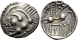 GALLIEN. SÜDWESTGALLIEN. Elusates. Drachme ø 17mm (2.74g). Vs.: Wirbel mit Strichen u. Punkten. Rs.: Stilisiertes Pferd n. l., darunter Π u. I. Castel...