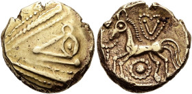 GALLIEN. OSTGALLIEN. Treveri. Stater ø 17mm (5.97g). 2. - 1. Jh. v. Chr. Vs.: Stilisiertes Auge. Rs.: Pferd n. l., darüber V in Perlrahmen, davor Ster...