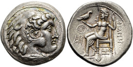 MITTLERE UND UNTERE DONAU. PHILIPP III. - NACHAHMUNGEN. Tetradrachme ø 28mm (16.92g). 2. Jh. v. Chr. Vs.: Kopf des Herakles mit Löwenskalp n. r. Rs.: ...