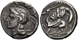 LUKANIEN. VELIA. Didrachme ø 21mm (7.62g). ca. 280 v. Chr. Vs.: Kopf der Athena mit attischem Helm, darauf als Helmzier Pegasos n. l., auf dem Nackens...