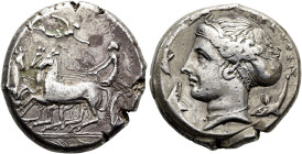 SIZILIEN. SYRAKUS. Dionysios I., 405 - 367 v. Chr. Tetradrachme ø 26mm (17.14g). 400 - 390 v. Chr. Unsignierte Stempel im Stil des Eukleidas. Vs.: Wag...