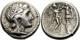 SIZILIEN. SYRAKUS. Agathokles, 317 - 289 v. Chr. Tetradrachme ø 26mm (15.37g). 304 - 289 v. Chr. Vs.: Kopf der Persephone n. r. Rs.: ΑΓΑΘΟΚΛΕΙΟΣ, Nike...