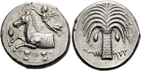 SIZILIEN. SIKELOPUNIER. "Karthago". Tetradrachme ø 25mm (17.07g). 410 - 390 v. Chr. Vs.: Pferdeprotome n. l., die von Nike bekränzt wird, l. davor Ger...