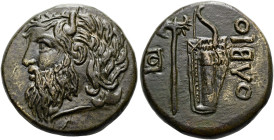 SARMATIA. OLBIA. ø 25mm (12.41g). 300 - 260 v. Chr. Vs.: Kopf des Flussgottes Borysthenes n. l. Rs.: ΟΛΒΙΟ, Gorytos, Doppelaxt u. Zepter, l. Monogramm...