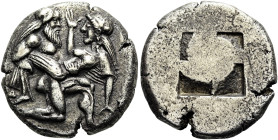 THRAKISCHE INSELN. THASOS. Stater ø 21mm (8.88g). 525 - 463 v. Chr. Vs.: Bärtiger, ithyphallischer Satyr raubt Nymphe mit flehend erhobenen Armen. Rs....