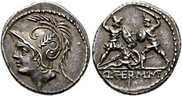 RÖMISCHE REPUBLIK NACH 211 V. CHR. Q. Minucius Thermus, 103 v. Chr. Denar ø 20mm (3.85g). Mzst.Rom. Vs.: Behelmter Kopf des Mars n. l. Rs.: Q THERM MF...