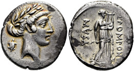 RÖMISCHE REPUBLIK NACH 211 V. CHR. Q. Pomponius Musa, 66 v. Chr. Denar ø 18mm (3.72g). Mzst.Rom. Vs.: Kopf des Apollon mit Lorbeerkranz n. r., dahinte...