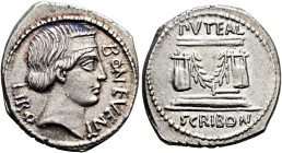 RÖMISCHE REPUBLIK NACH 211 V. CHR. L. Scribonius Libo, 62 v. Chr. Denar ø 22mm (3.90g). Mzst.Rom. Vs.: LIBO / BON EVENT, Kopf des Bonus Eventus mit br...
