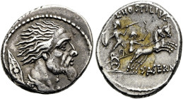 RÖMISCHE REPUBLIK NACH 211 V. CHR. L. Hostilius Saserna, 48 v. Chr. Denar ø 19mm (4.07g). Mzst.Rom. Vs.: Bärtiger Kopf eines Galliers, sog. Vercingeto...