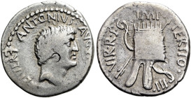 RÖMISCHE REPUBLIK NACH 211 V. CHR. Marcus Antonius, 36 v. Chr. Denar ø 20mm (3.57g). Mzst.im Feld (Armenien). Vs.: ANTONIVS AVGVR COS DES ITER ET TERT...
