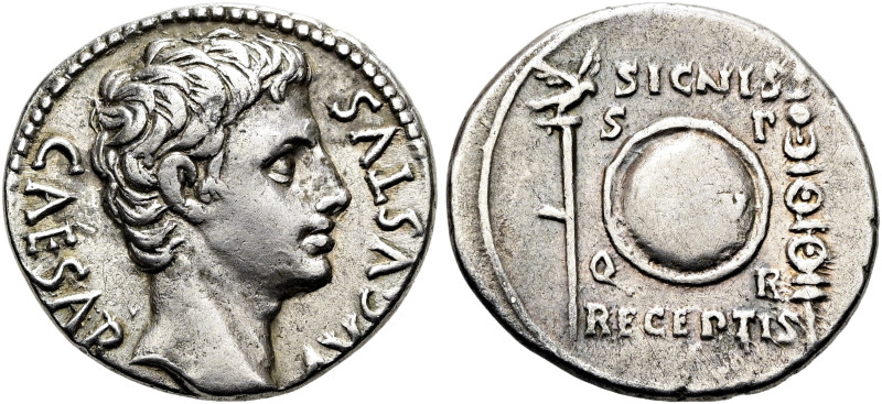 Augustus, 27 v. Chr. - 14 n. Chr. Denar ø 19mm (3.73g). 19 v. Chr. Mzst.in Spani...