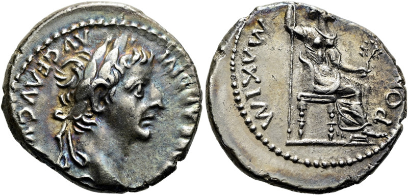 Tiberius, 14 - 37 n. Chr. Denar ø 19mm (3.69g). 30 n. Chr. Mzst.Lugdunum. Vs.: T...