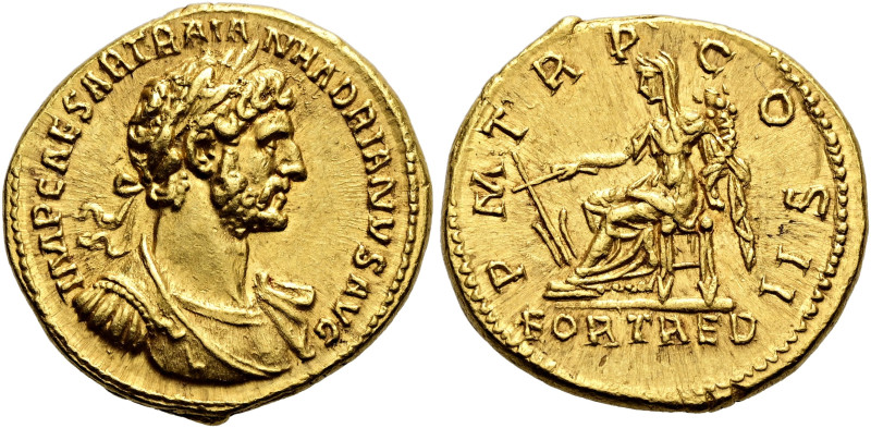 Hadrian, 117 - 138 n. Chr. Aureus ø 19mm (7.12g). 118 n. Chr. Vs.: IMP CAESAR TR...