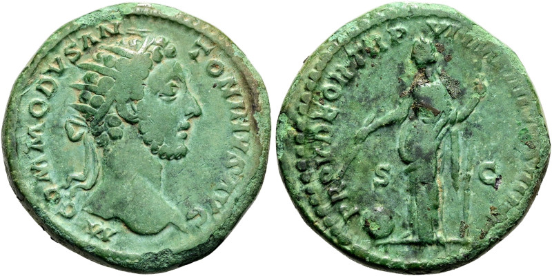 Commodus, 177 - 192 n. Chr. Dupondius ø 27mm (14.78g). 181 n. Chr. Mzst.Rom. Vs....