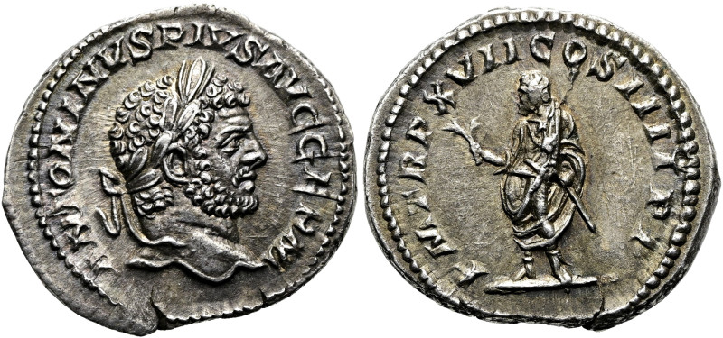 Caracalla, 197 - 217 n. Chr. Denar ø 20mm (3.05g). 214 n. Chr. Mzst.Rom. Vs.: AN...