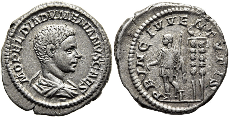 Diadumenian als Caesar, 217 - 218 n. Chr. Denar ø 19mm (2.98g). Mzst.Rom. Vs.: M...