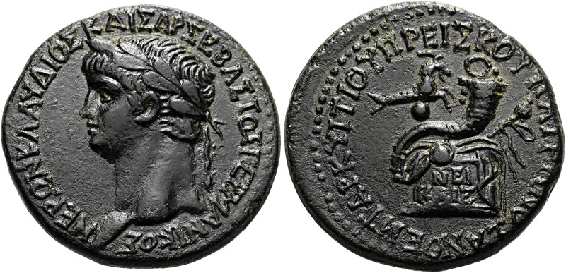BITHYNIEN. NIKAIA. Nero, 54 - 68 n. Chr. Obol ø 28mm (14.69g). Patron Poleos und...
