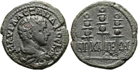 BITHYNIEN. NIKAIA. Severus Alexander als Caesar, 222 n. Chr. Assarion ø 22mm (5.09g). St. 180°. Vs.: M AVP AΛΕZΑΝΔΡΟC KAI, Büste mit Panzer und Paluda...