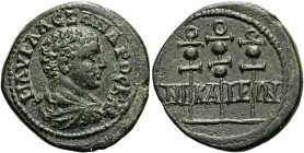 BITHYNIEN. NIKAIA. Severus Alexander als Caesar, 222 n. Chr. Assarion ø 24mm (7.08g). St. 180°. Vs.: M AVP AΛEZΑΝΔΡOC KAI, Büste mit Panzer und Paluda...