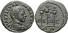 BITHYNIEN. NIKAIA. Severus Alexander, 222 - 235 n. Chr. Assarion ø 21mm (4.19g). 228 - 231 n. Chr. St. 30°. Vs.: M AVP CEVH A-ΛΕZ1ANDPOC A, Büste mit ...