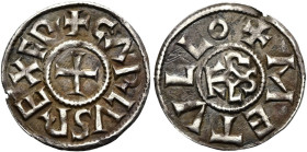 KAROLINGER. Karl der Kahle, 843 - 877 (Westfränkischer König und Kaiser ab 875). Denar (1.53g). o.J. , Melle (Metullo). + CARLVS REX FR Kreuz / + METV...