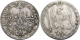 AUGSBURG, Stadt. Schraubtaler (12.21g). "1641", Augsburg. Stadtansicht, darüber Cherub, im Vordergrund Stadtpyr über Kartusche mit geteilter Jahreszah...